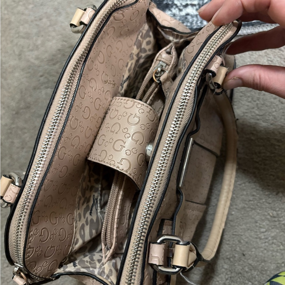 Guess Tan Satchel with Logo Pattern - Picture 3 of 8